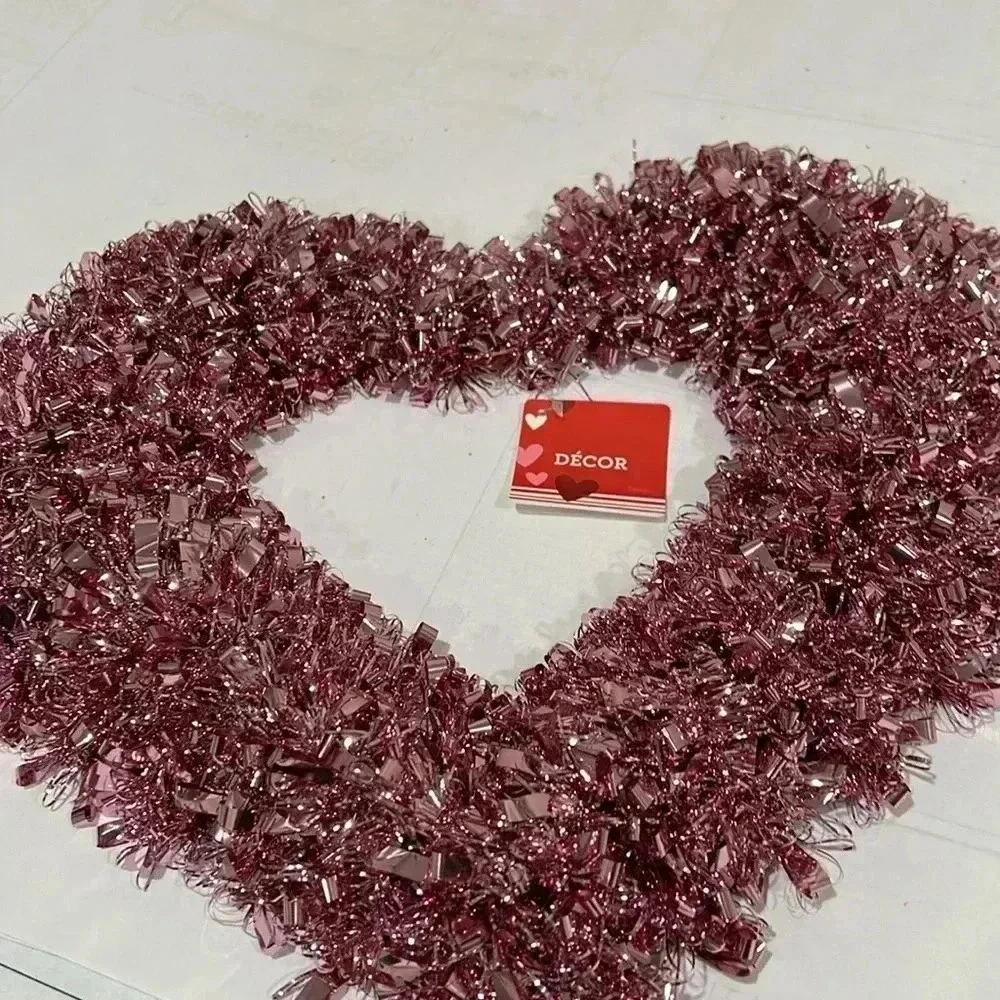 14” Pink Tinsel Heart